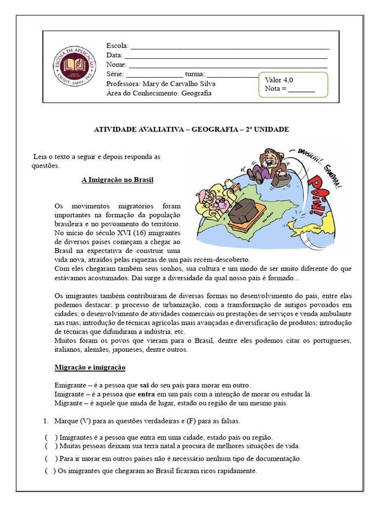 Atividade Avaliativa de Geografia 2 Unidade | PDF
