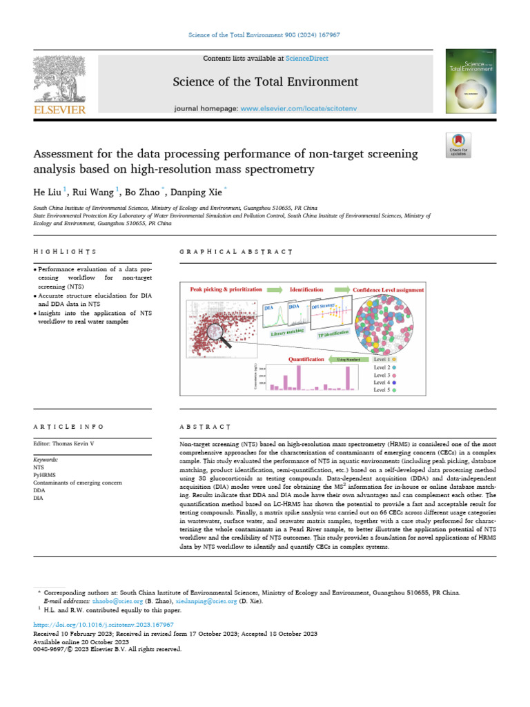 Assessment For The Data Processing Performance of Non-Target Screening ...