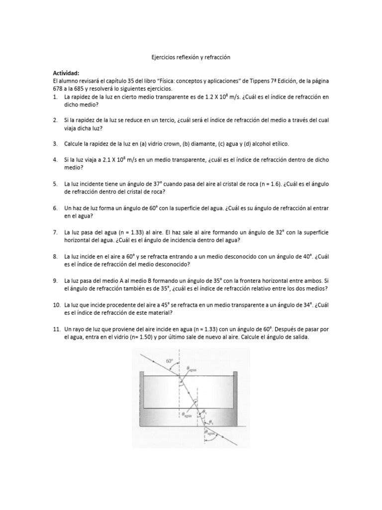 Ejercicios de reflexión y refracción | PDF | Métodos y materiales de ...