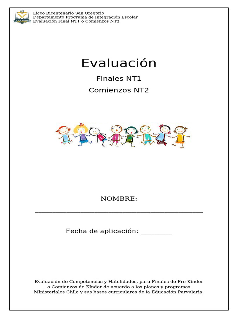 Evaluación NT1 | PDF | Educación de la primera infancia