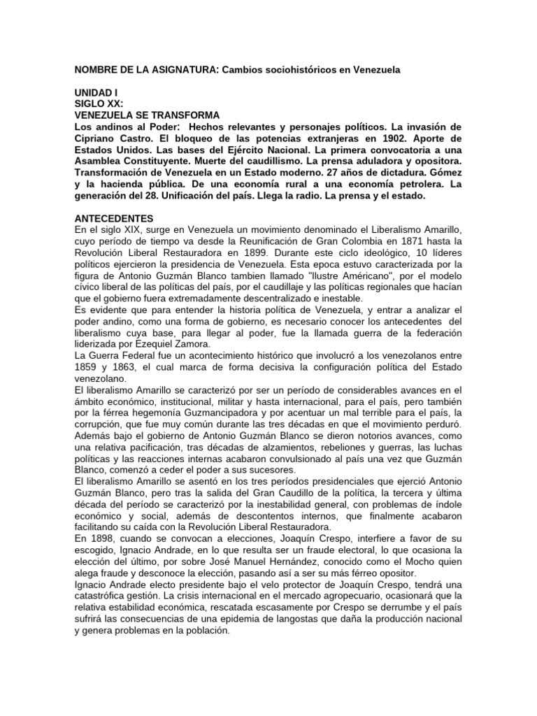 Cambios políticos en Venezuela del siglo XX | PDF | Venezuela | Política