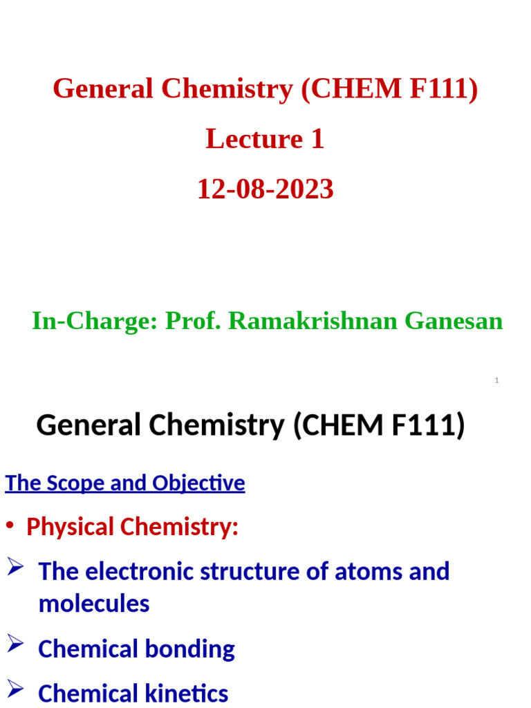 Gen Chem-Lect 1-14-08-23 | PDF