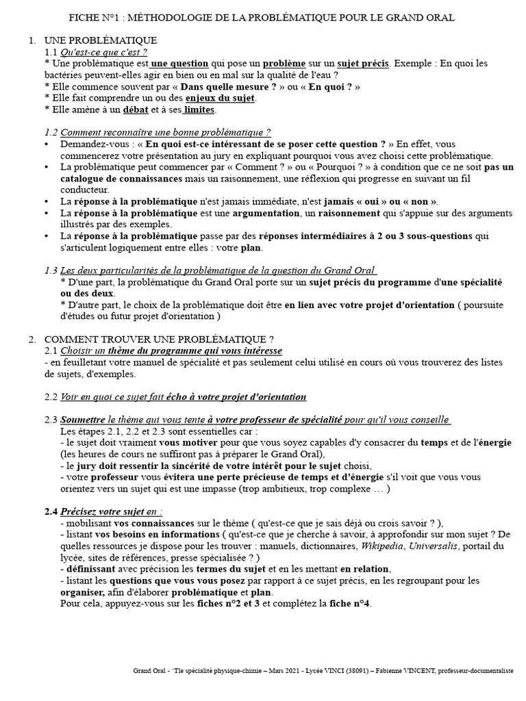 Méthodologie de la Problématique Grand Oral PDF Évolution de carrière — free download
