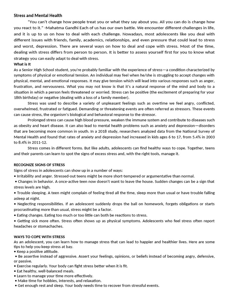 Stress and Mental Health | PDF