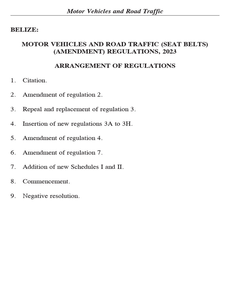 SI No. 147 of 2023 Motor Vehicles and Road Traffic Seat Belts Amendment ...