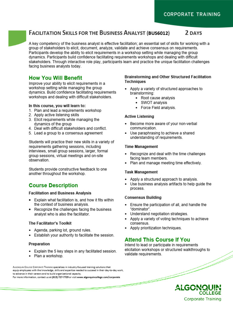 BAE3 Facilitation Skills For The Business Analyst | PDF | Business ...