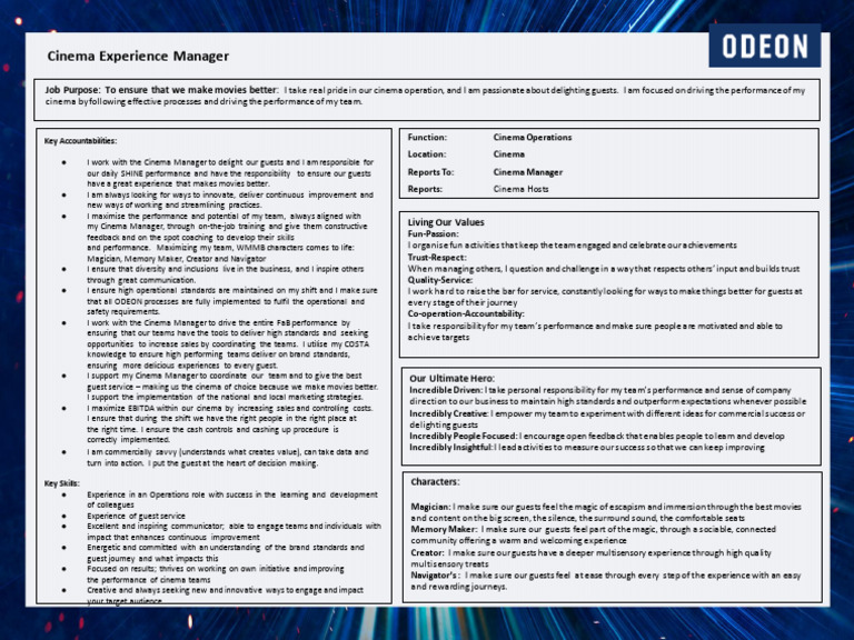 Cinema Experience Manager Job Description | PDF