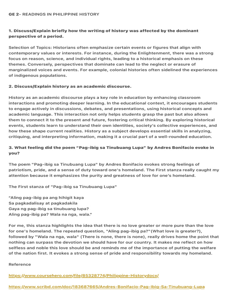 Ge 2 - Readings in Philippine History | PDF