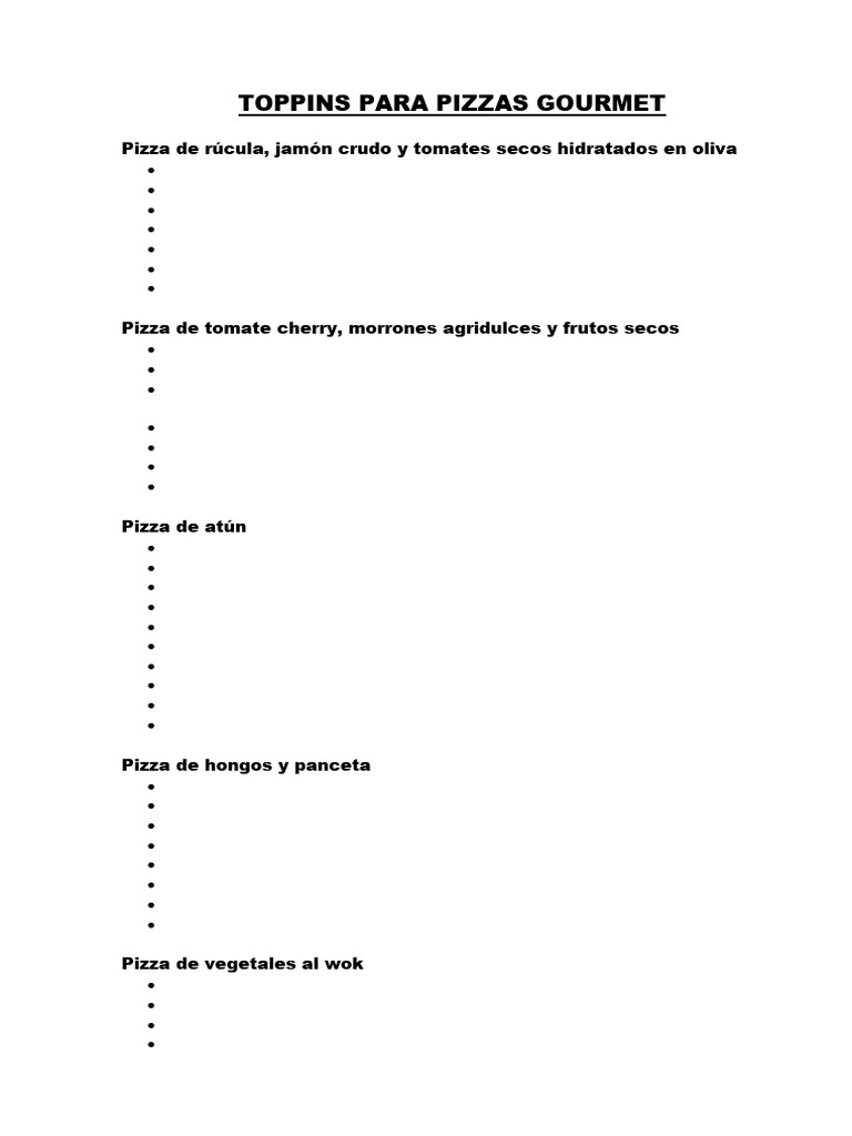 Toppings para Pizzas Gourmet | PDF | Pizza | pesto