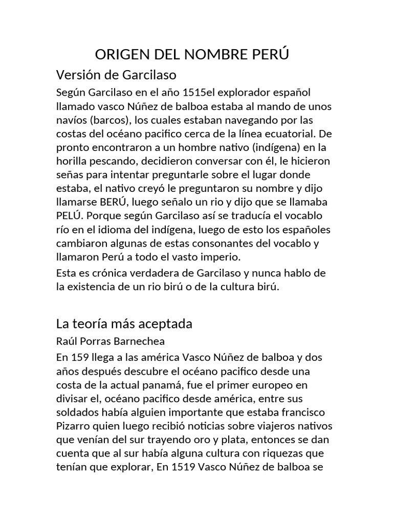 Origen del nombre Perú: Teorías y Crónicas | PDF | Perú | Francisco Pizarro