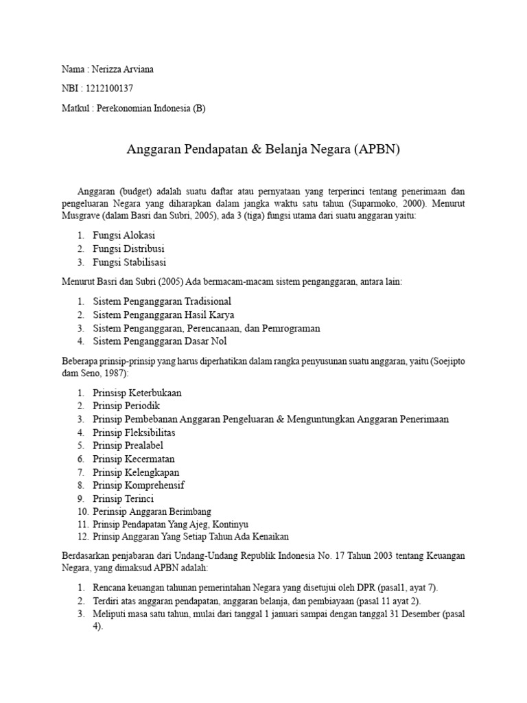 Anggaran Pendapatan & Belanja Negara (APBN) | PDF