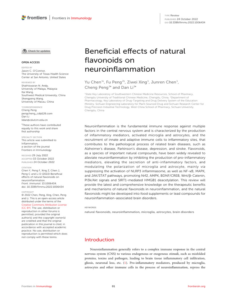 Beneficial Effects of Natural Flavonoids On Neuroinflammation | PDF