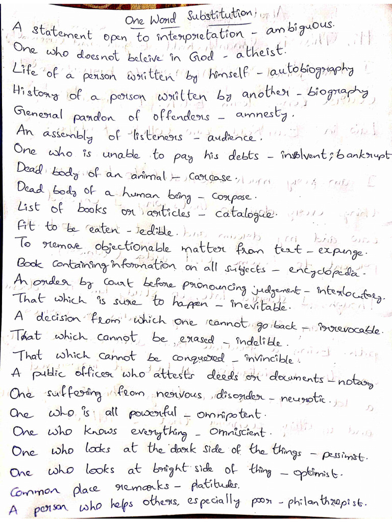 One Word Substitutions Pdf
