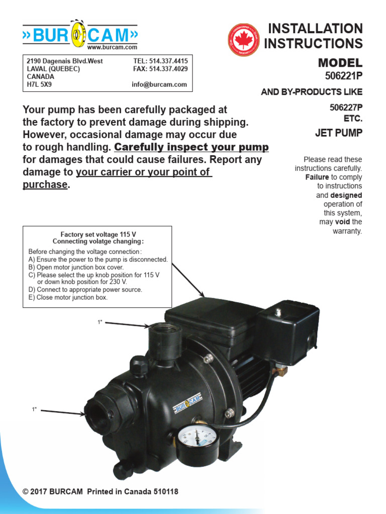 Burcam 506221P Pump Installation Guide | PDF | Pump | Pipe (Fluid ...