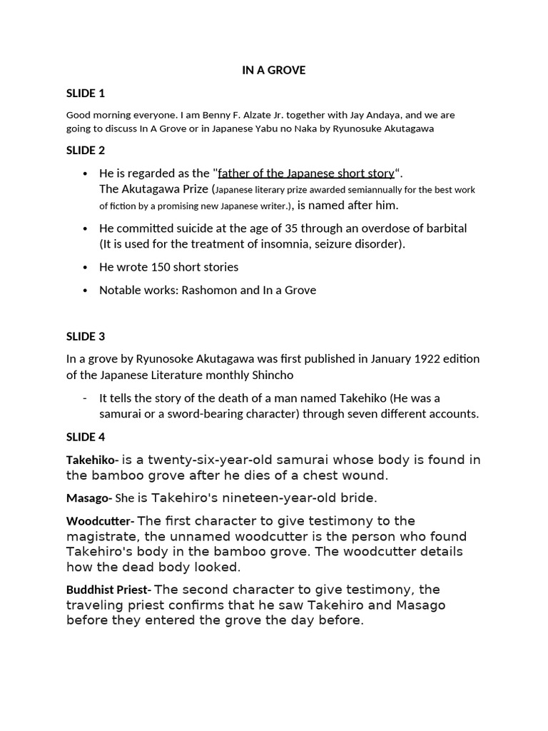 IN A GROVE Script | PDF