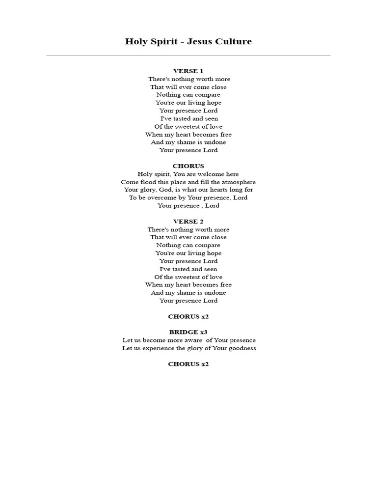 Holy Spirit - Jesus Culture Lyrics | PDF