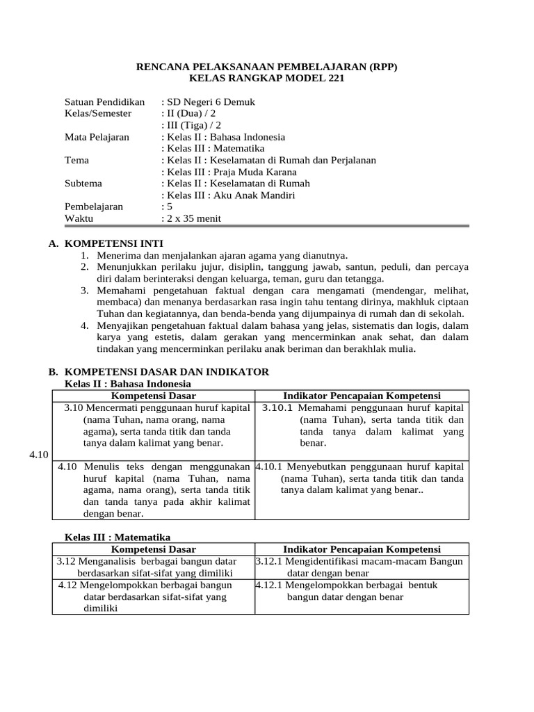 Rencana Pelaksanaan Pembelajaran Kelas Rangkap | PDF