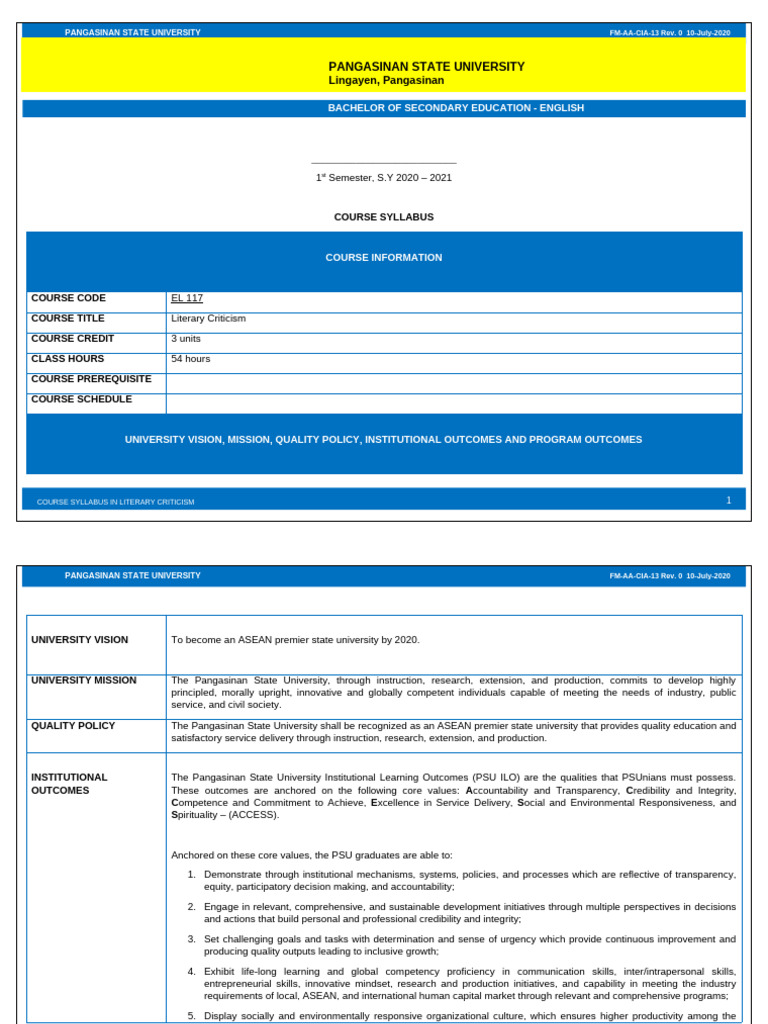 EL 117 Syllabus | PDF