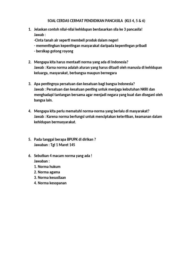 Soal Cerdas Cermat Pendidikan Pancasila | PDF