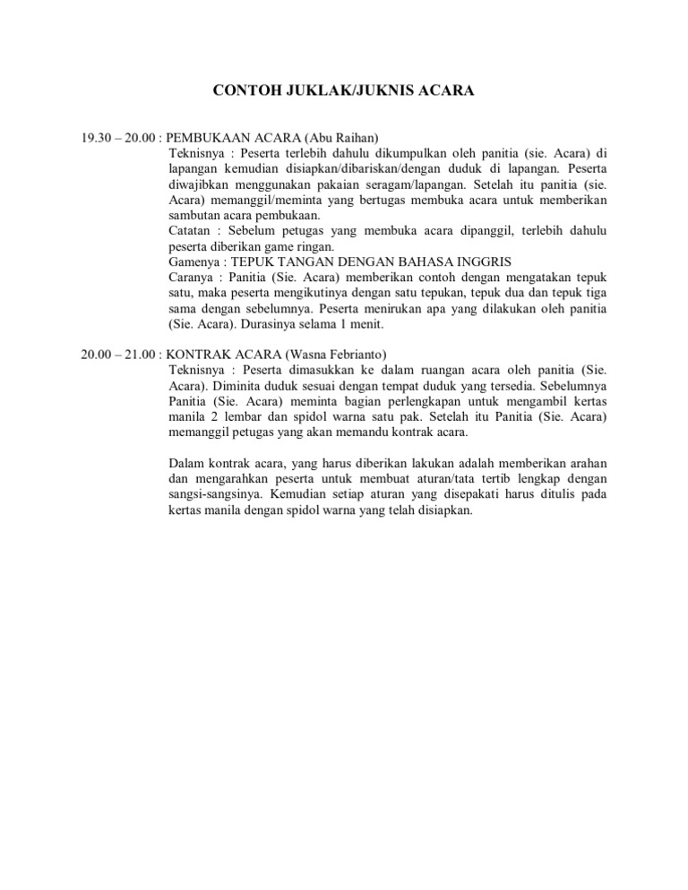 CONTOH JUKLAK (petunjuk pelaksanaan) / JUKNIS (petunjuk teknis)