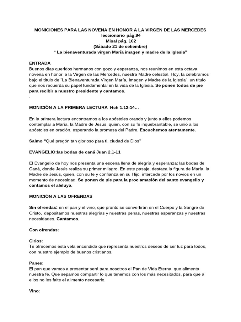 Octava Novena en Honor A La Virgen de Las Mercedes - 1 | PDF ...