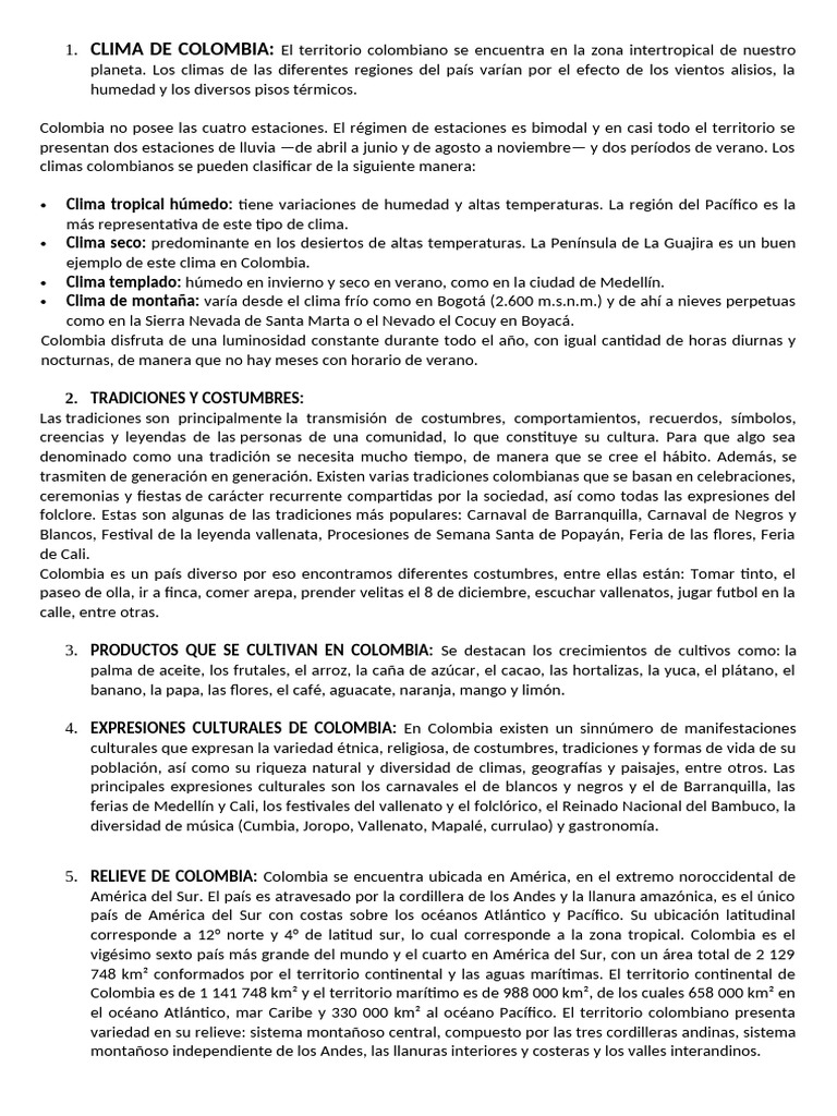 Clima y Relieve de Colombia | PDF | Clima | Andes