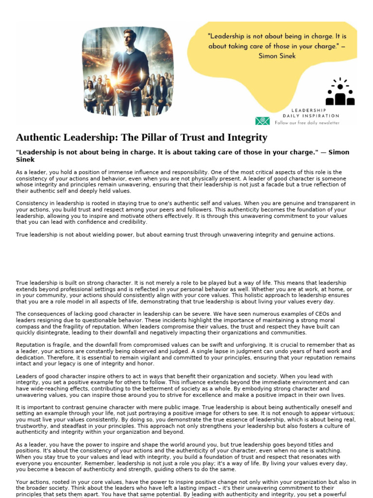 Authentic Leadership - The Pillar of Trust & Integrity | PDF
