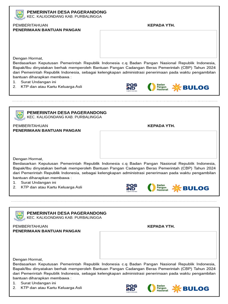 Surat Undangan Bulog | PDF