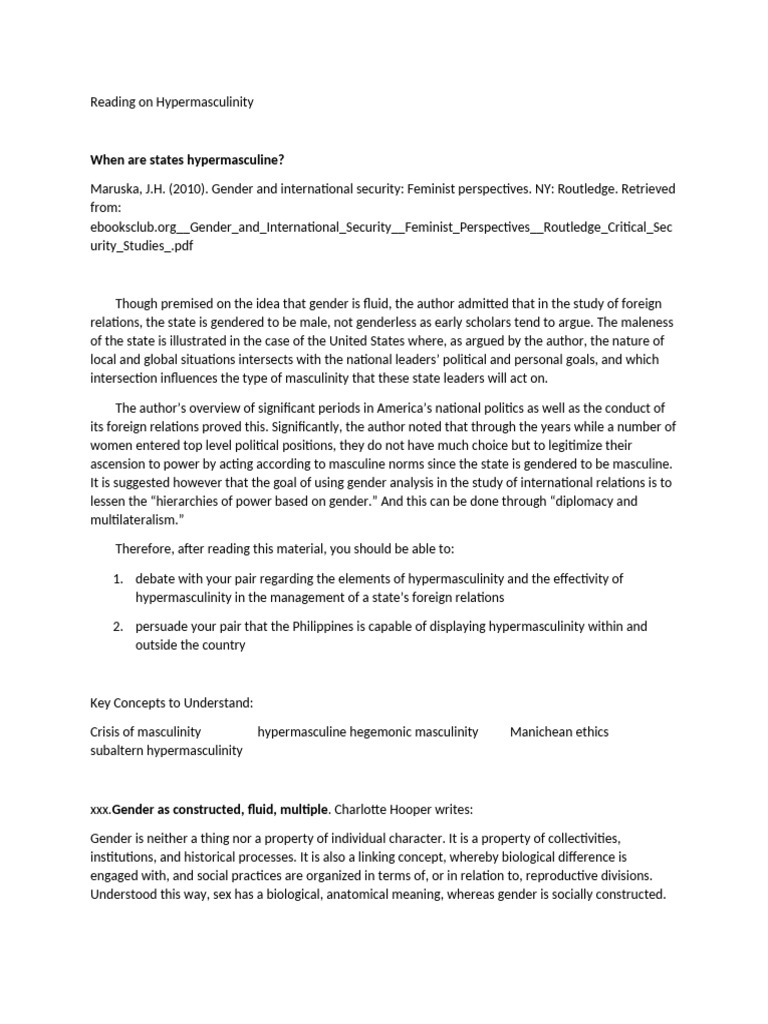 Understanding Hypermasculinity in States | PDF | Masculinity | Politics
