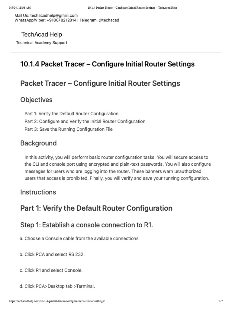 Initial Router Configuration Guide | PDF