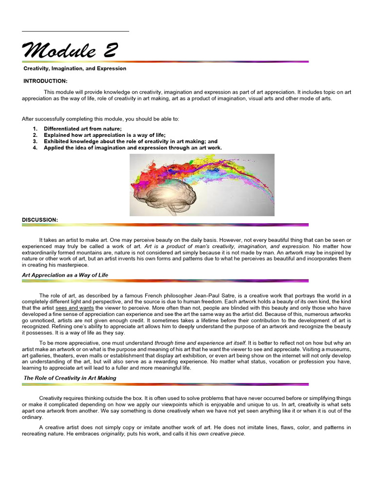 Module 2 Art App RAUR | PDF | The Arts | Imagination