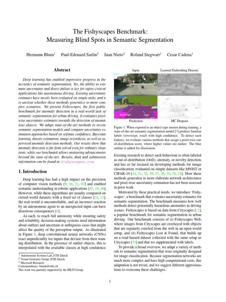 The Fishyscapes Benchmark: Measuring Blind Spots in Semantic ...