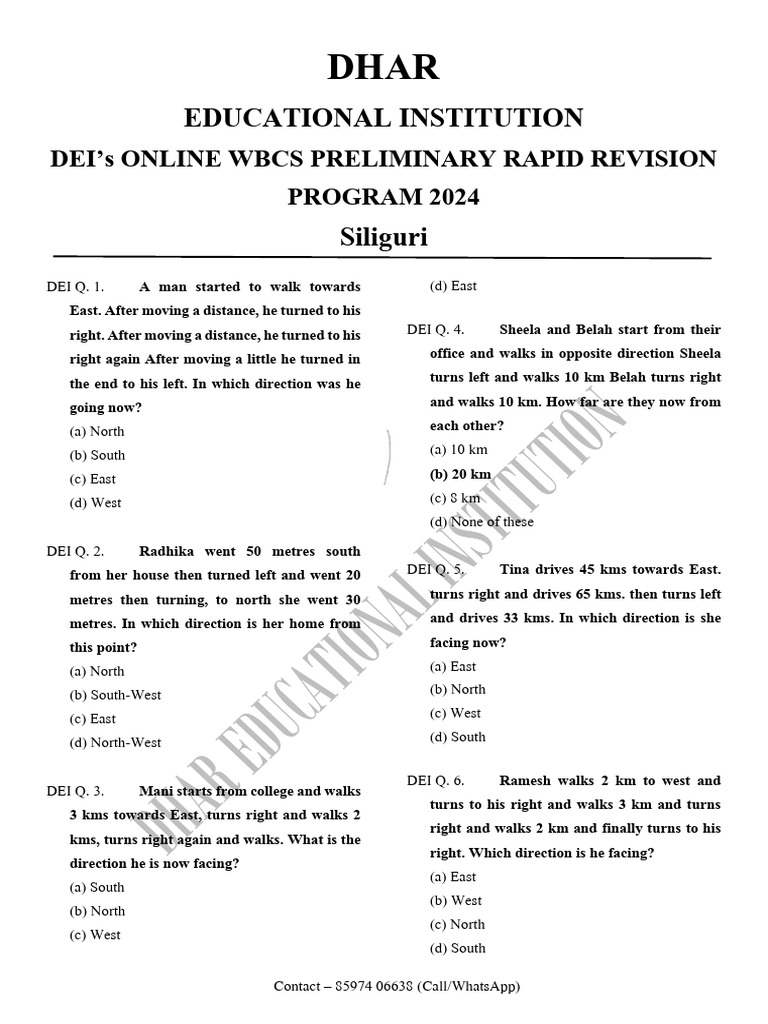 Direction Test - I | PDF