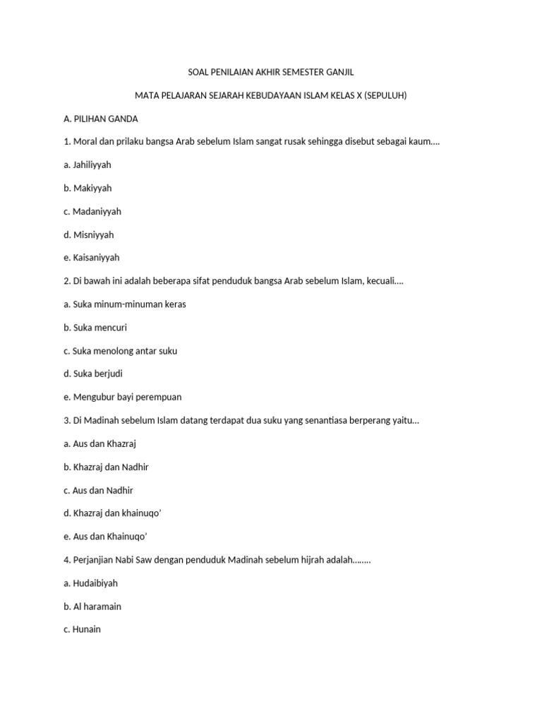 Soal Pas Ski Kelas X 2021 Pdf