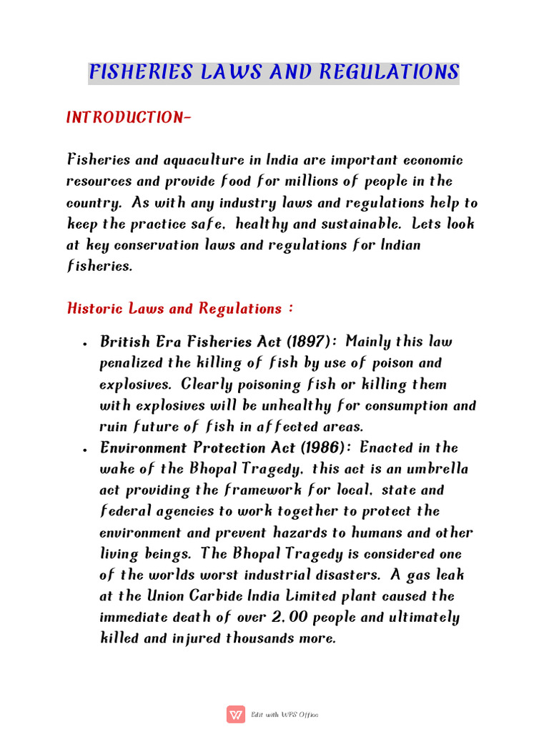 Fisheries Laws And Regulations Dse 3 Pdf