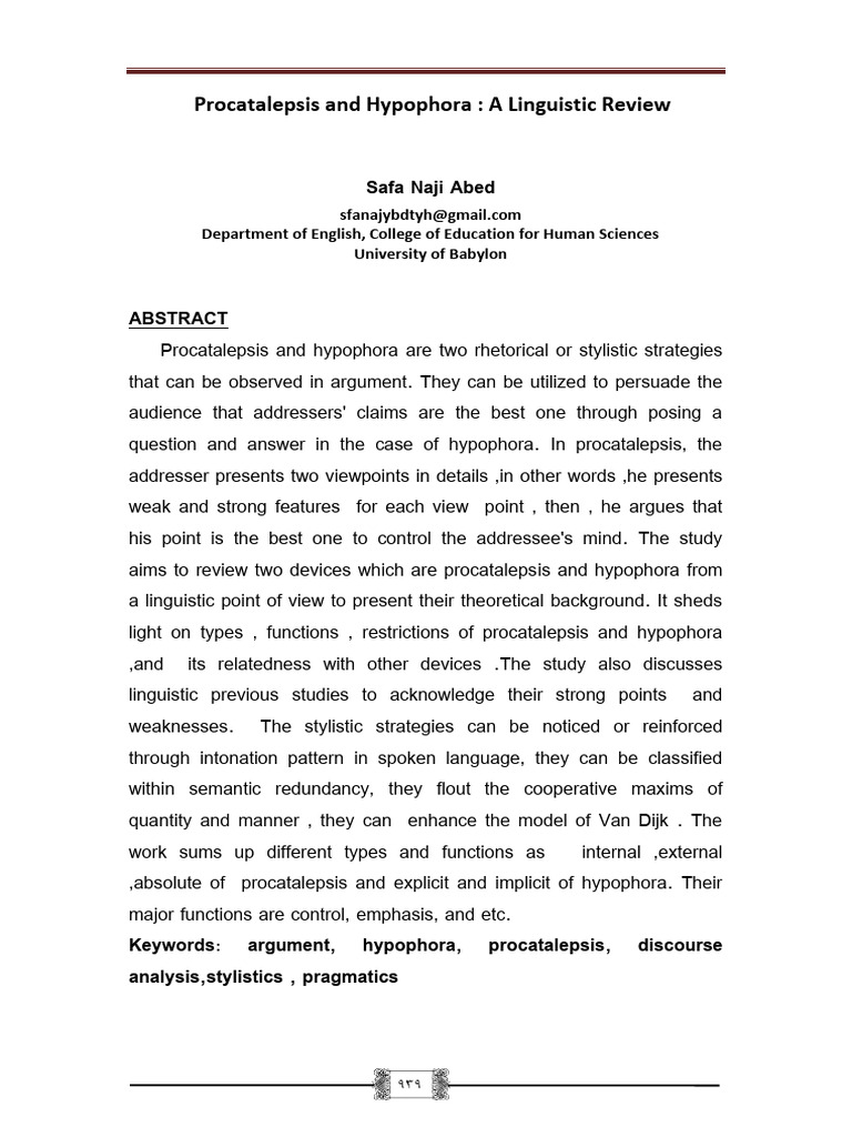 Procatalepsis and Hypophora Explained | PDF | Question | Linguistics