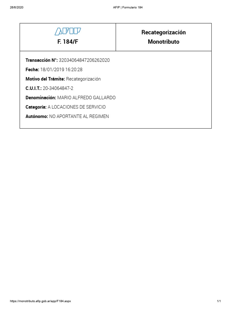 AFIP - Formulario 184 | PDF