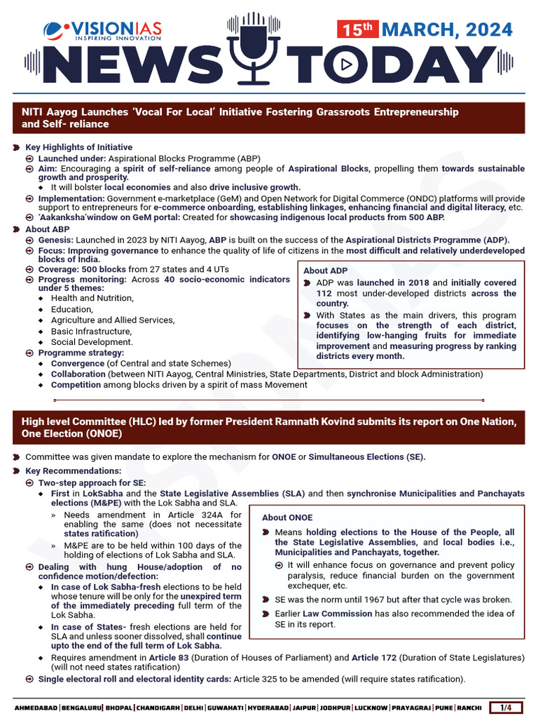 VisionIAS Daily Current Affairs 15 March 2024 | PDF