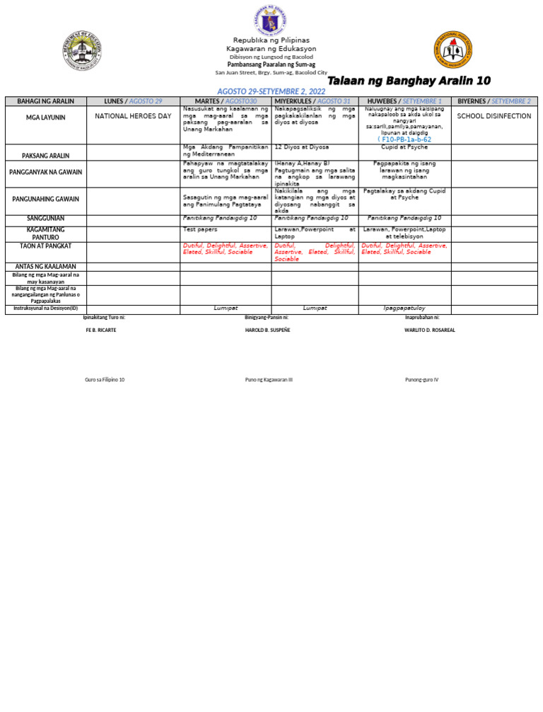 Fe - Lesson Log Aug.2022 | PDF