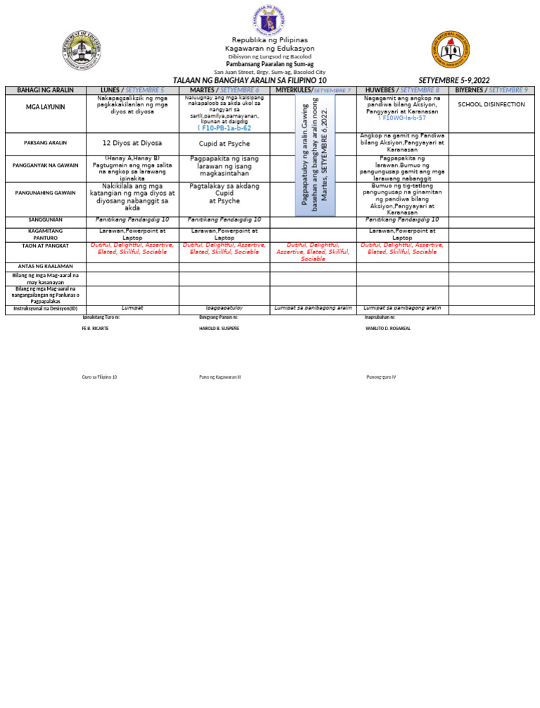 Fe - Lesson Log Sept.5-9 | PDF