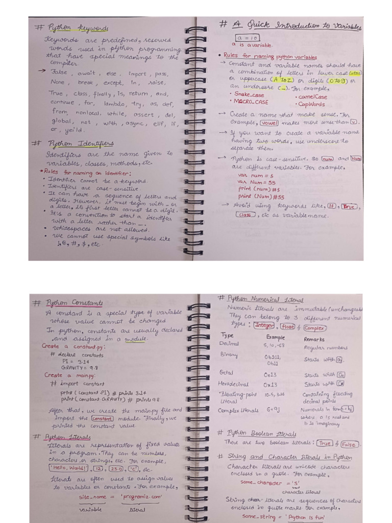 Python Basics Hand Written Notes | PDF