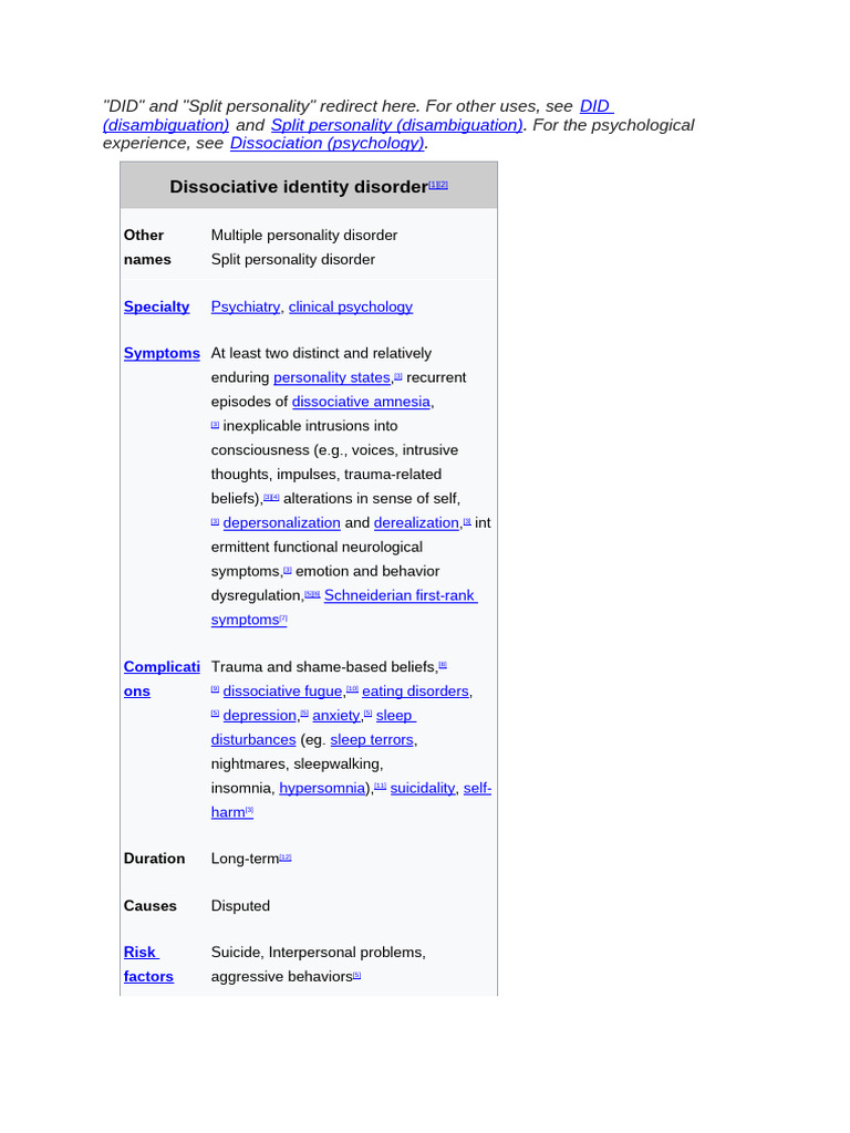 Dissociative Identity Disorder | PDF