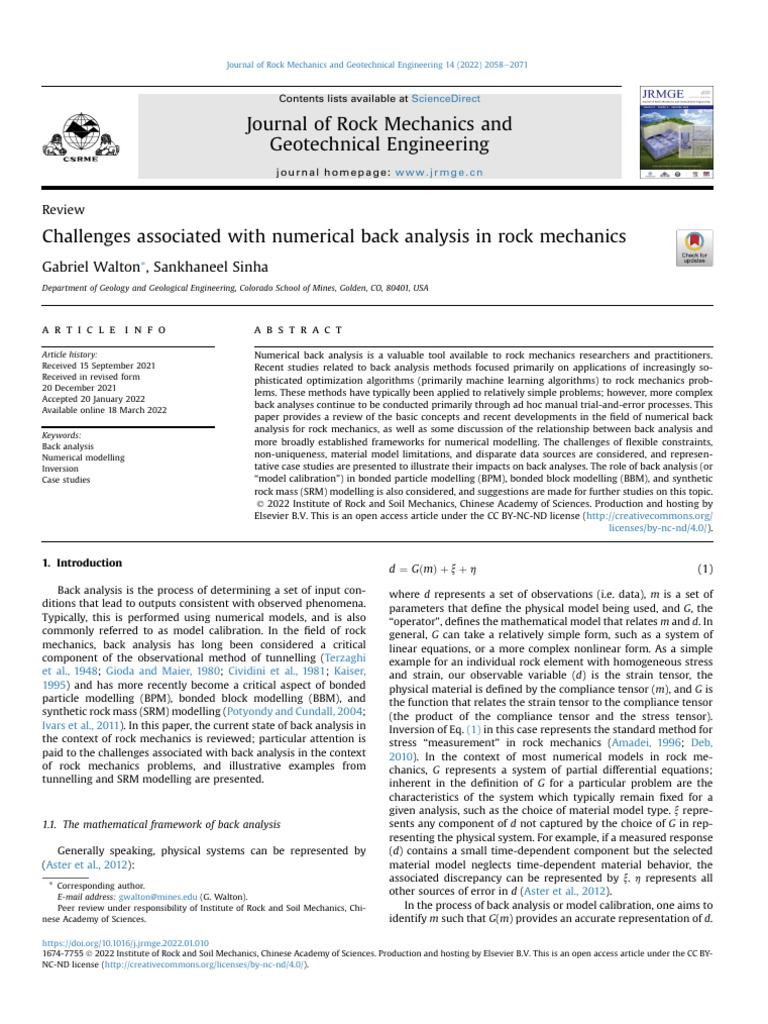 Challenges Associated With Numerical Back Analysis in Rock Mechanics | PDF