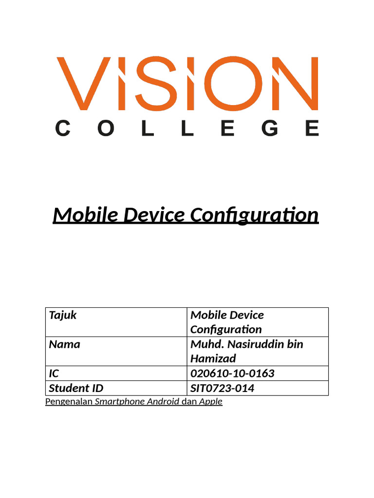 Mobile device configuration pdf