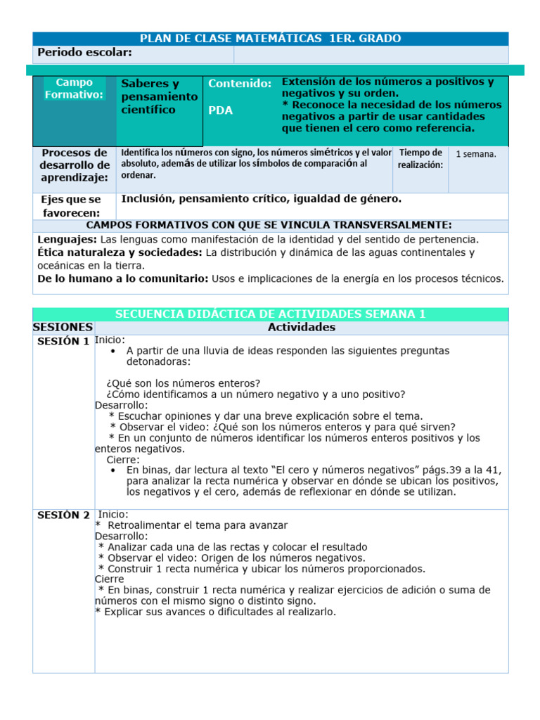 Planeación Primer Grado Mat | PDF