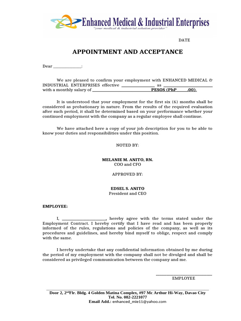 Appointment and Acceptance | PDF