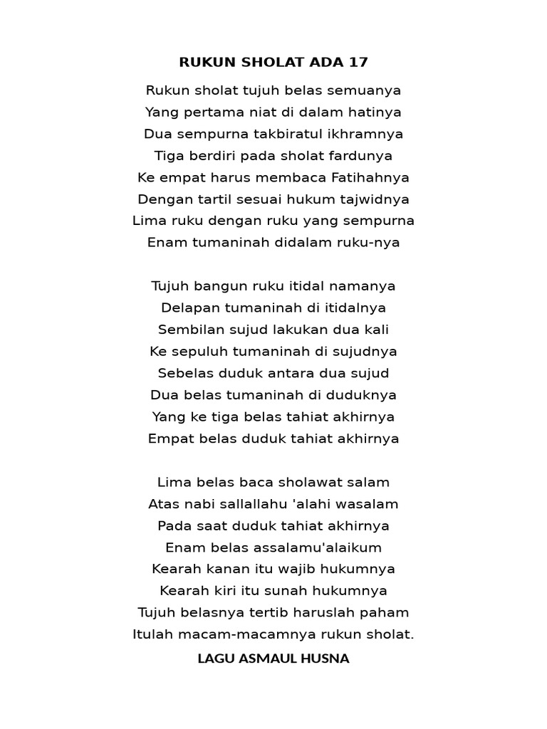 Rukun Sholat Ada 17 | PDF