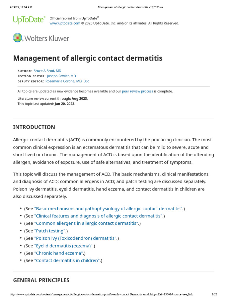 Management of Allergic Contact Dermatitis - UpToDate | PDF