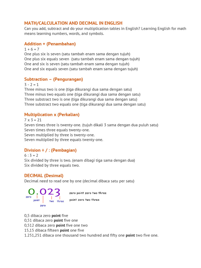 Calculation in English | PDF