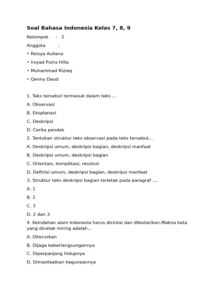 Soal B Indo Kelompok 2 | PDF
